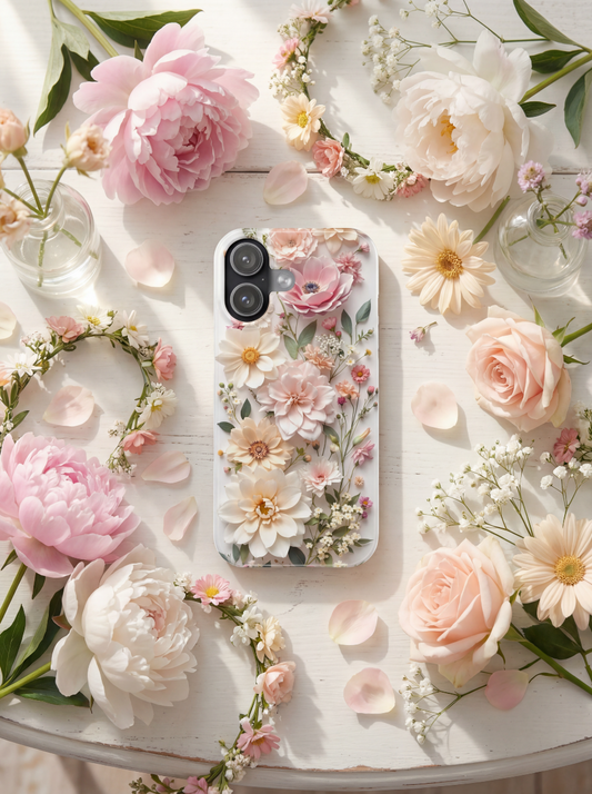 Lilly | Cream Floral iPhone Case – Slim Botanical Design with Wireless Charging