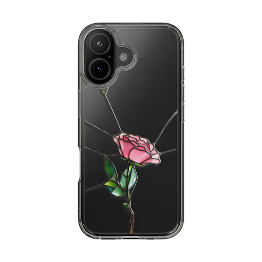 Stained Glass Pink Rose Clear Phone Case