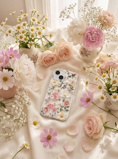 Millie | Cream Floral iPhone Case – Minimal Botanical Slim Design with Wireless Charging