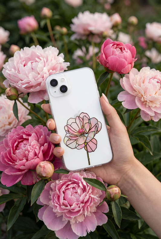 Stained Glass Pink Peony Clear Phone Case
